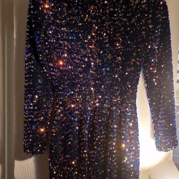 HELSI Milena Elegant Black Sequin Long Sleeve Dress XS Designer Neiman Marcus - Picture 9 of 16